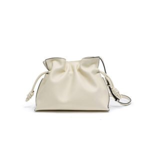 front of Drawstring Leather Crossbody Bag White