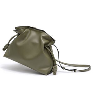 front of Drawstring Leather Crossbody Bag Olive