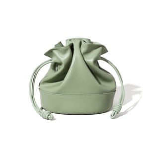 front of Drawstring Leather Small Crossbody Bag Green