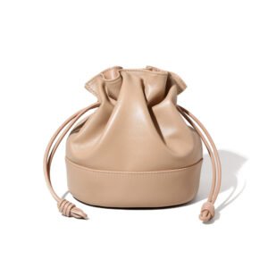 front of Drawstring Leather Small Crossbody Bag Nude