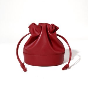 front of Drawstring Leather Small Crossbody Bag Red