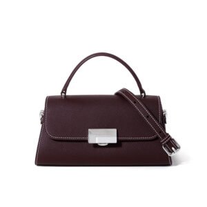 front of Epsom Leather Crossbody Bag with White Threads chocolate