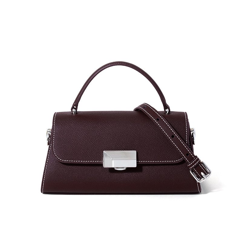 front of Epsom Leather Crossbody Bag with White Threads chocolate