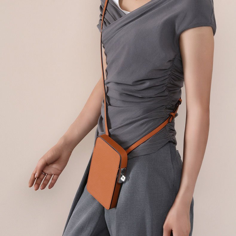 Epsom Leather Phone Crossbody Bag Brown carrying cross body