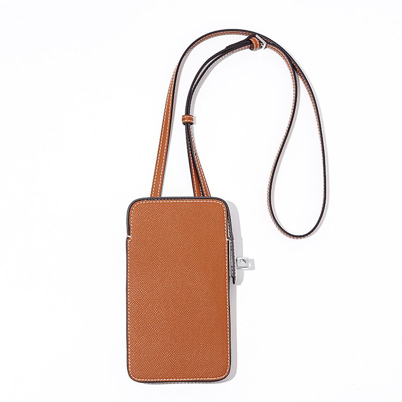front of Epsom Leather Phone Crossbody Bag Brown
