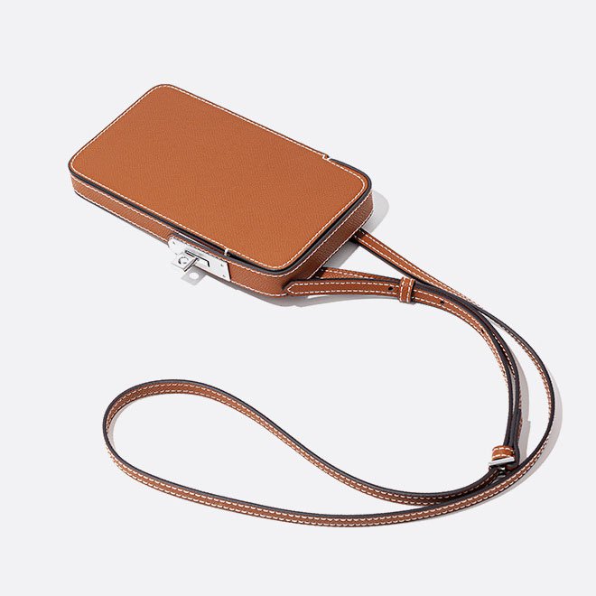 turn lock of Epsom Leather Phone Crossbody Bag Brown