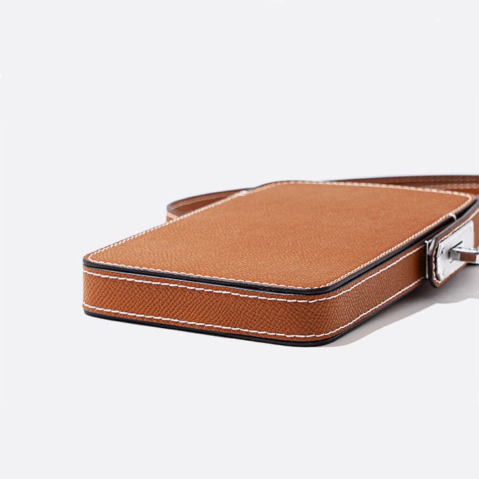 bottom of Epsom Leather Phone Crossbody Bag Brown