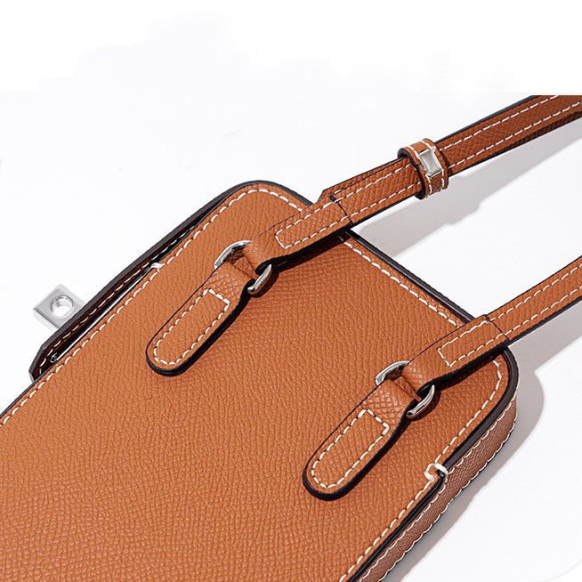 back of Epsom Leather Phone Crossbody Bag Brown