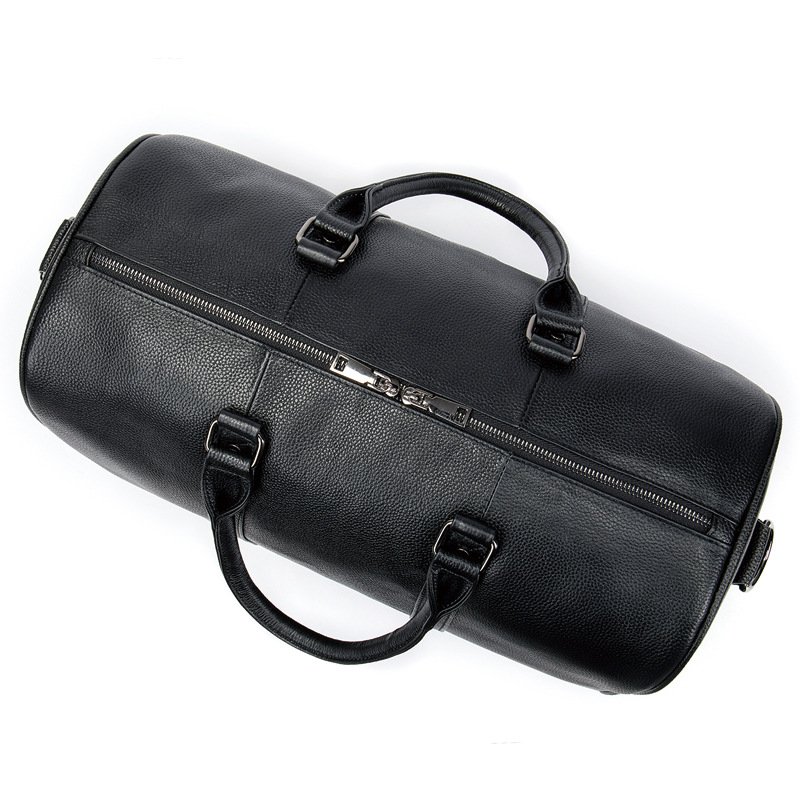 top view of Extra Large Leather Duffle Bag with Shoe Compartment Black