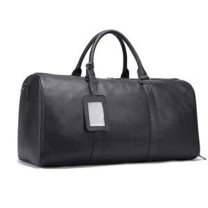 front of Extra Large Leather Duffle Bag with Shoe Compartment Black