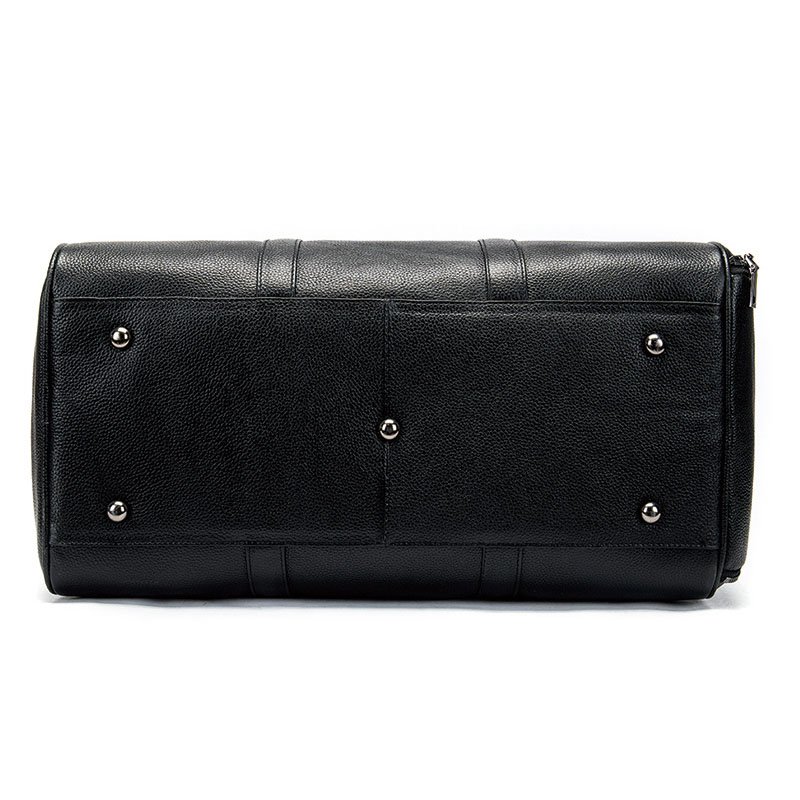bottom of Extra Large Leather Duffle Bag with Shoe Compartment Black