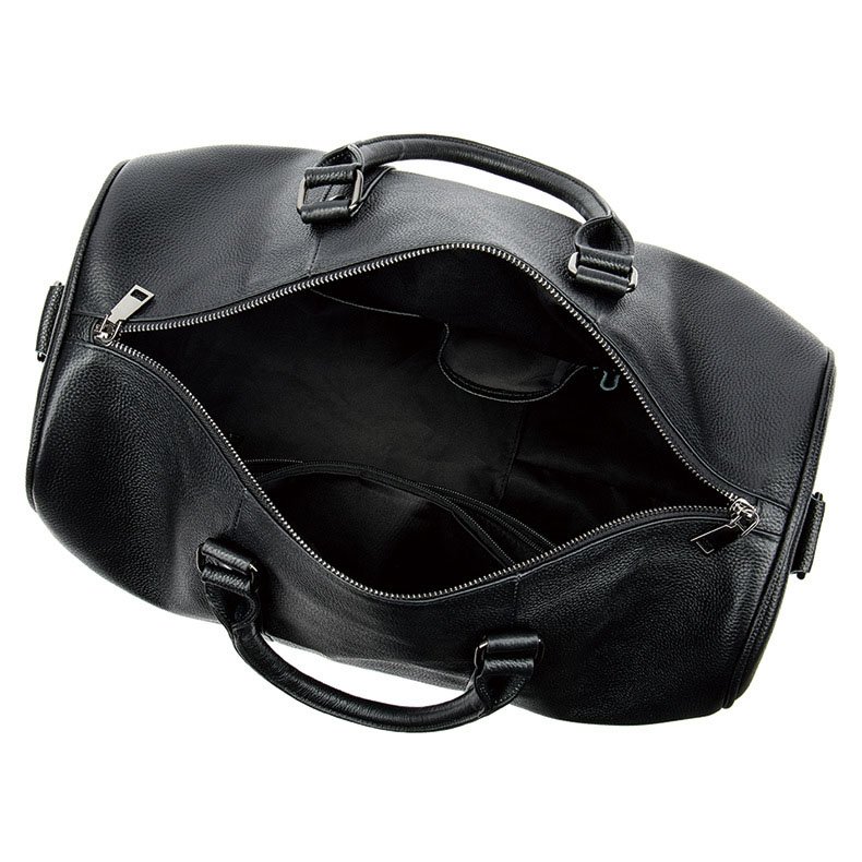 inside view of Extra Large Leather Duffle Bag with Shoe Compartment Black
