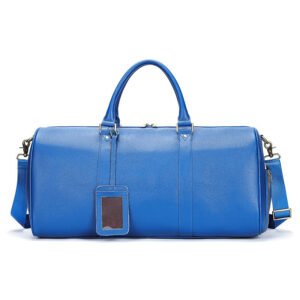 front of Extra Large Leather Duffle Bag with Shoe Compartment Blue
