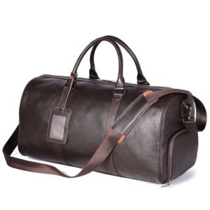 Extra Large Leather Duffle Bag with Shoe Compartment Chocolate
