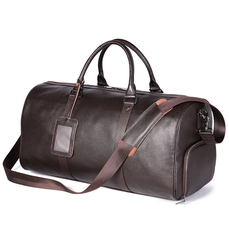 Extra Large Leather Duffle Bag with Shoe Compartment Chocolate