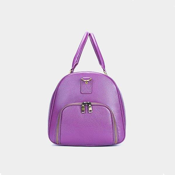 side of Extra Large Leather Duffle Bag with Shoe Compartment Purple