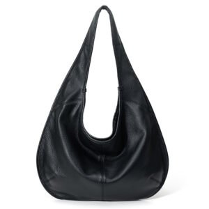 front of Full Grain Calfskin Extra Large Hobo Bag Black