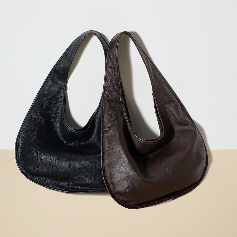 two color of Full Grain Calfskin Extra Large Hobo Bag Black and chocolate
