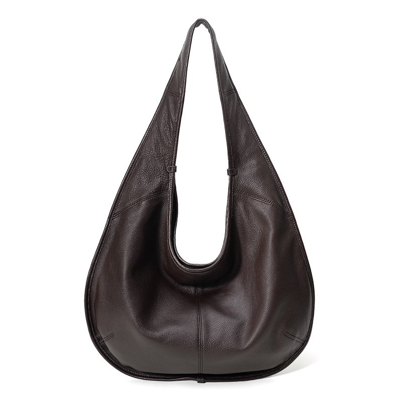 front of Full Grain Calfskin Extra Large Hobo Bag Chocolate