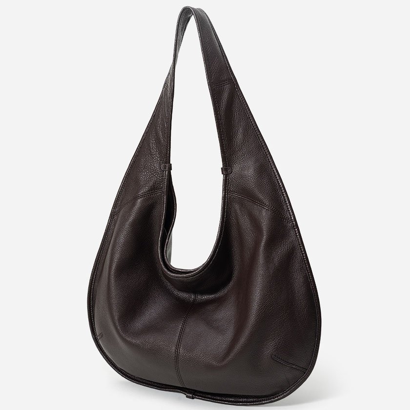 side of Full Grain Calfskin Extra Large Hobo Bag Chocolate
