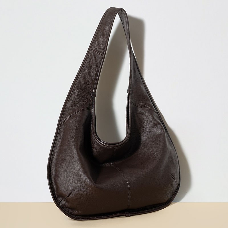 back of Full Grain Calfskin Extra Large Hobo Bag Chocolate