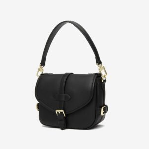 front of Full Grain Leather Saddle Bag Black