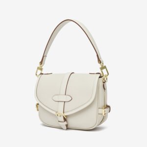 side of Full Grain Leather Saddle Bag Offwhite
