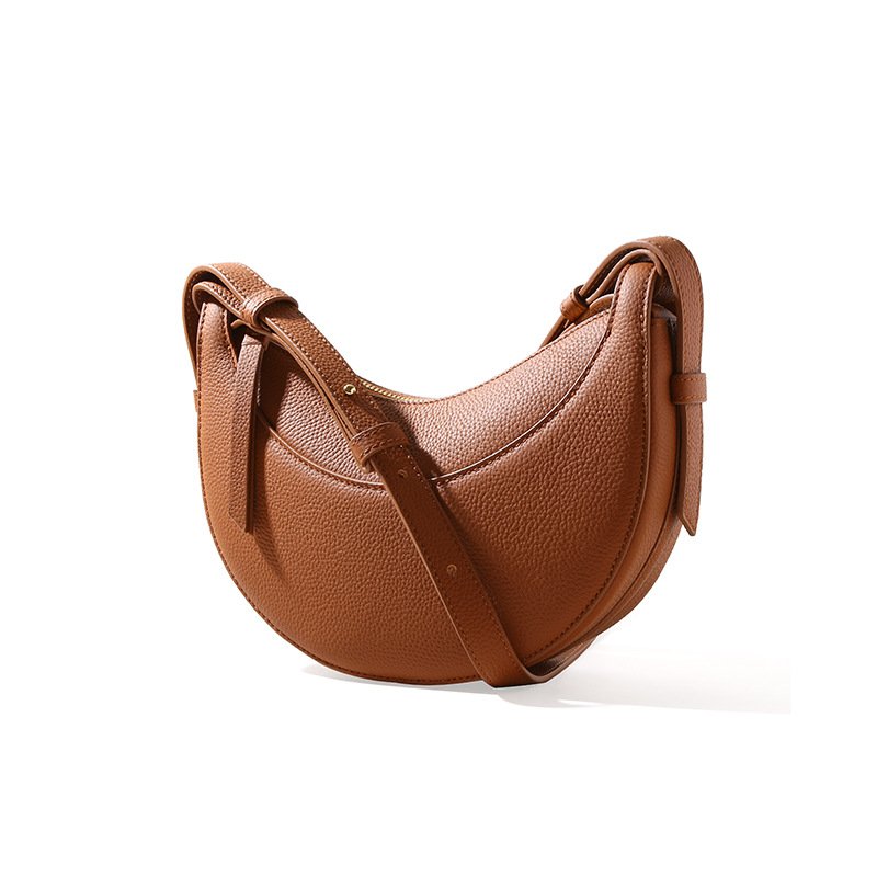 front of Full Grain Leather Saddle Bag with Top Strap Holder Brown
