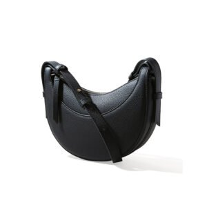 side of Full Grain Leather Saddle Bag with Top Strap Holder Black