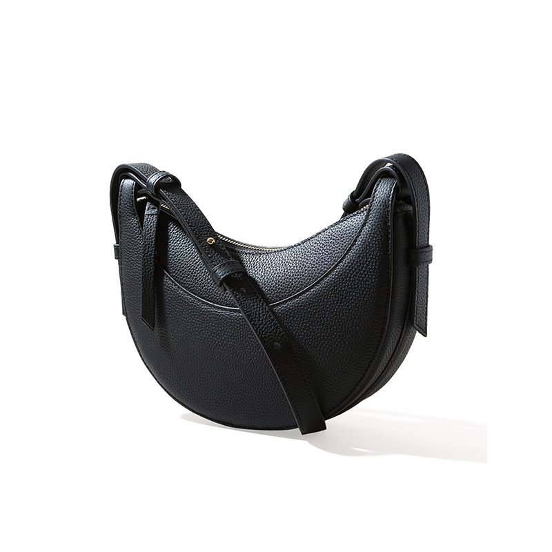 side of Full Grain Leather Saddle Bag with Top Strap Holder Black