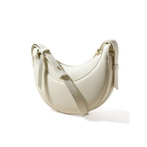 front of Full Grain Leather Saddle Bag with Top Strap Holder White