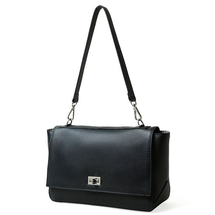 front of Full Grain Leather Shoulder Bag Black