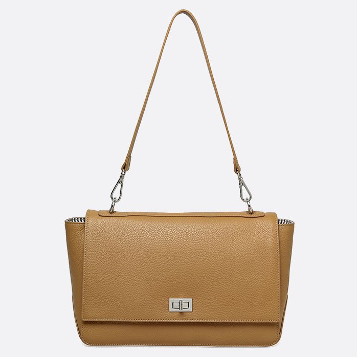 front of Full Grain Leather Shoulder Bag Tan