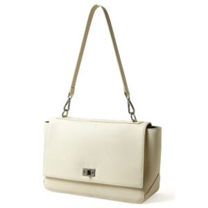 front of Full Grain Leather Shoulder Bag white