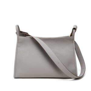 front of Full Grain Leather Shoulder Bag for A4 Documents Grey
