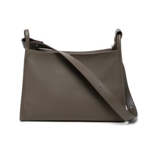 front of Full Grain Leather Shoulder Bag for A4 Documents Taupe
