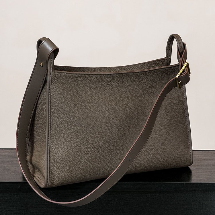 side of Full Grain Leather Shoulder Bag for A4 Documents Taupe