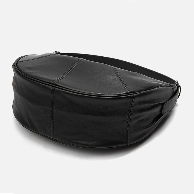 bottom of Full Grain Leather Shoulder Bag in Moon Shape Black