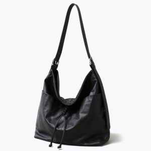 front of Full Grain Leather Shoulder Bag with Bow Charm