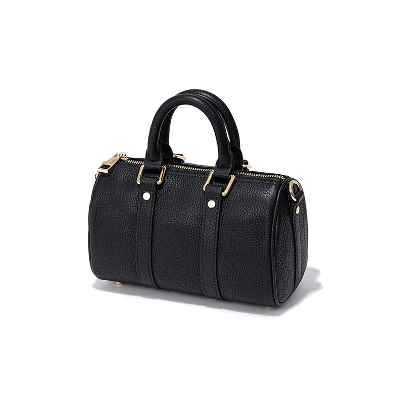 front of Full Grain Leather Small Boston Bag Black