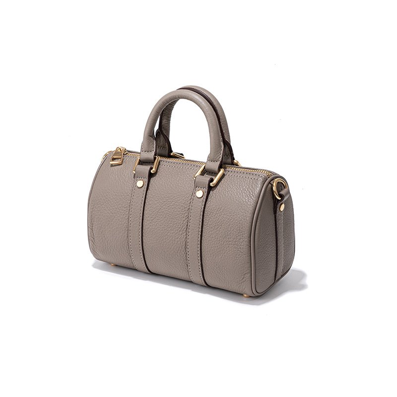 side of Full Grain Leather Small Boston Bag Grey