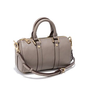 front of Full Grain Leather Small Boston Bag Grey