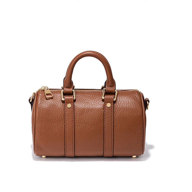 front of Full Grain Leather Small Boston Bag Tan
