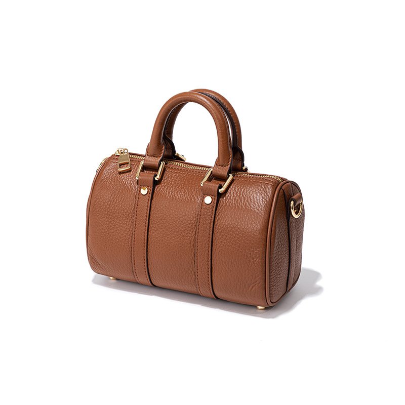 side of Full Grain Leather Small Boston Bag Tan