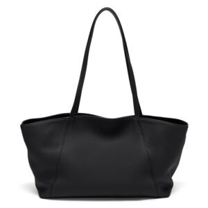 front of Full Grain Leather Tote Bag Black