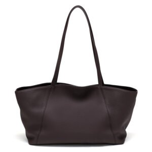 front of Full Grain Leather Tote Bag Brown