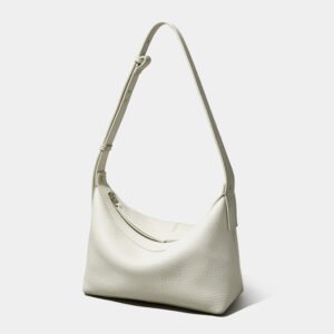 front of Full Grain Soft Leather Crossbody Bag with White Threads White