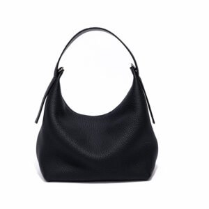 front of Full Grain Soft Leather Small Shoulder Bag Black