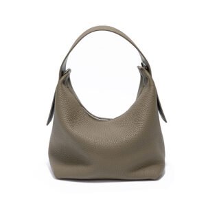 front of Full Grain Soft Leather Small Shoulder Bag Taupe