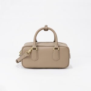 front of Genuine Leather Mini Bowling Bag Nude